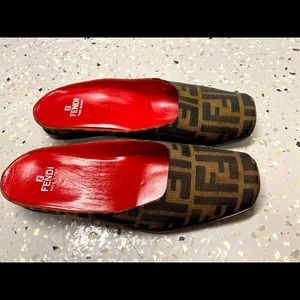 Fendi Brown and Red Mules